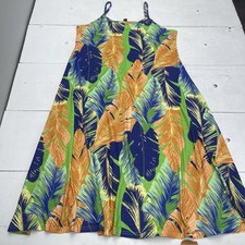 Shein Green Blue Multicolor Tropical Leaf Printed Sleeveless Dress Women's 2XL