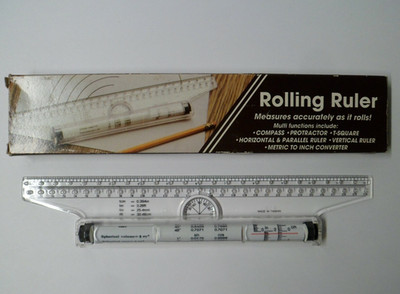Vintage  Rolling Ruler Metric to Inch Drafting Engineer Artist Measure With Box