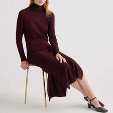 NWT Quince Mongolian Cashmere Turtleneck Midi Sweater Dress Rich Burgundy