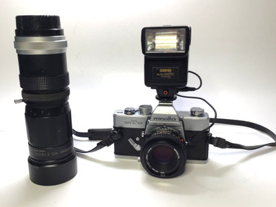 MINOLTA #SRT101 CAMERA - W/MD 50MM 1:17 LENSE & DIONAR 85-210MM LENSE W/FLASH