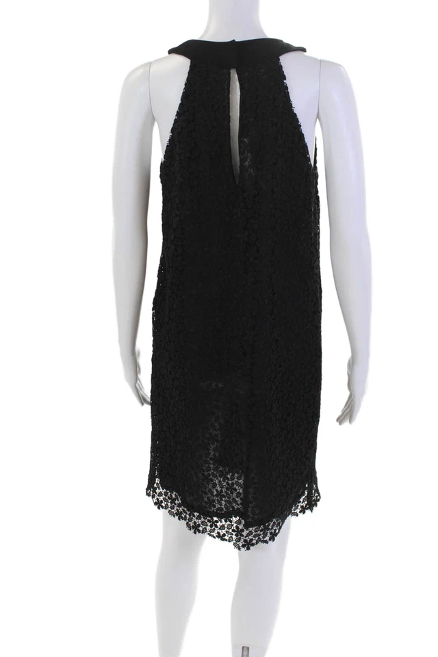 Blue Les Copains 女式无袖低圆领蕾丝叠层连衣裙黑色 IT 40 — 第 3/4 张图片