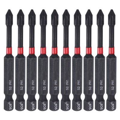 10pcs PH1 Phillips Impact Screwdriver Bit 1/4'' Hex Shank 2.8'' Long Magnetic