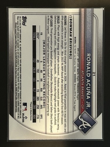 2025 Bowman - Chrome Mega Box Pink Refractor - Ronald Acuna Jr. #21 - 118/199! - Bild 3 von 6