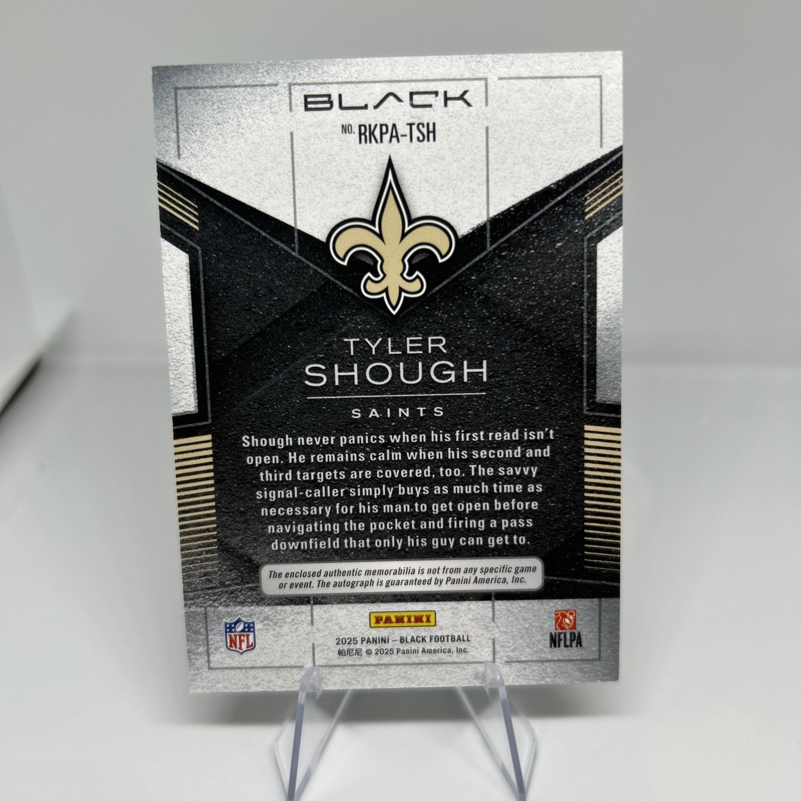 Panini 2025 Black Tyler Shough Rookie 3 Color Patch Auto RKPA-TSH /125 Saints view 2