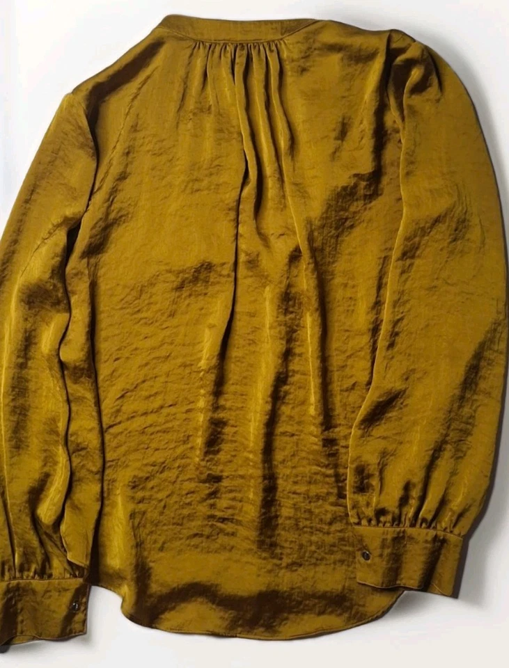 DKNY Chartreuse Gold Silky Blouse Women Size M - COMPLETE LOOK AVAILABLE - Image 3 of 4