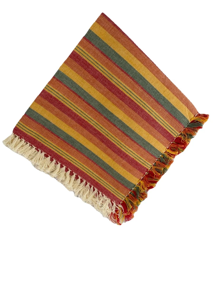 Juego de 4 servilletas de mesa de algodón con flecos multicolores a rayas Foto 4 de 4