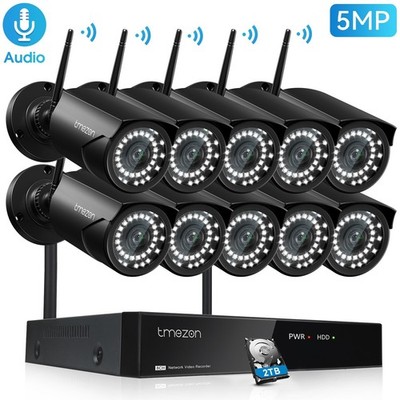 FUNK WLAN 5MP Überwachungskamera Set Außen Metall Kamera 10CH 1TB/2TB NVR Audio