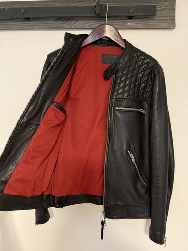 ALLSAINTS Amersham Men's Black Leather Biker Jacket L Quilted (DISCONTINUED) image 3