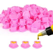 200PCS Heart Tattoo Ink Cups with Assemble Base Disposable Stable Small, Pink 