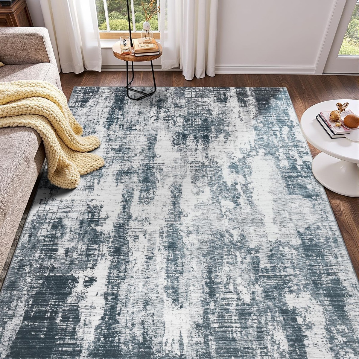 Modern Abstract 3x5 Rug, Soft Grey Area Entryway Rug, Machine
