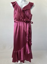 NWT! Fuchsia Pink Satin Wrap Dress By Little Mistress, Spring Wedding! Sz. 6