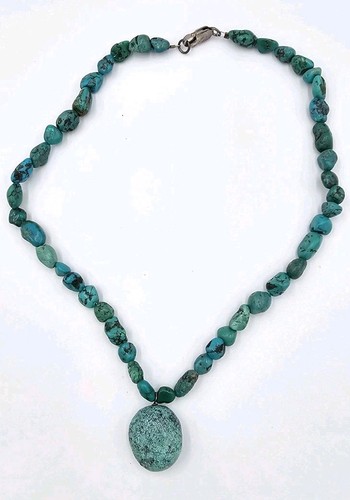 Vintage Navajo Lone Mountain Spiderweb Turquoise Beaded Pendant Necklace 16" - Picture 8 of 8