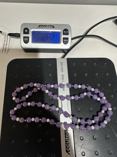 28” Natures Jewelry Purple Lavender Jade And Pearl Necklace-w-Gold Spacers - Picture 8 of 9