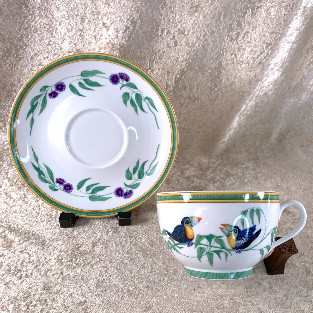 Hermes Toucans Large Morning Soup Breakfast Cup Saucer Porcelain