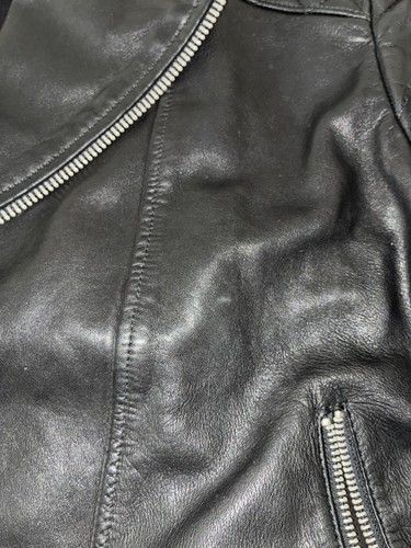 Topman Jacket Men's L Black Genuine Leather Slim Motorcycle Biker Zippers Grunge - Picture 10 of 10