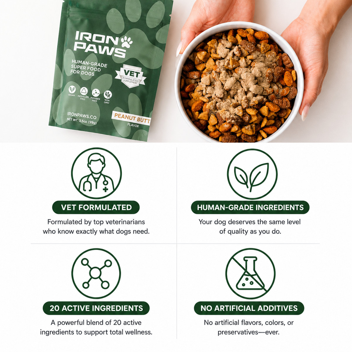 Iron Paws Human-Grade Superfood Powder for Dogs Dental Gut Joint Skin & Coat View 4