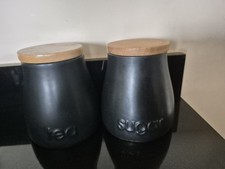 Next Tea & Sugar Ceramic Canisters  Black Very Good Condition
