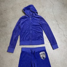 Juicy Couture Purple Velour Hoodie Track Suit Set Zip Up Women Size Small