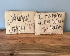 Handmade Snowman Throw Pillows Set Of 2 Needlework Winter Decor Tan Embroidery 