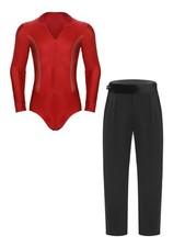Mens 2 Piece Waltz Outfits And Long Pants Dancewear Dance Front Zip Chacha Jazz