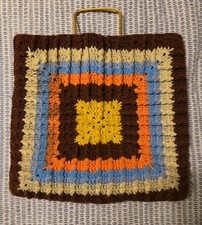 Vtg Mult-col Granny Square Crochet Tote Bag P...