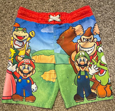Boys XS Super Mario Swim Trunks Multicolor Graphic Print Lined Drawstring
