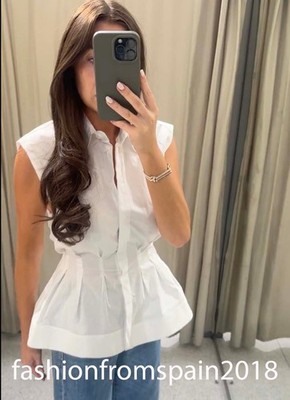 ZARA NEW WOMAN PLEATED SLEEVELESS SHIRT ZW COLL WHITE XS-XL 6095/982/250