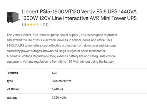 VERTIV Liebert | PSI5-1500MT120 | 1440VA 1350W 120V Mini Tower USV - NEU - Bild 4 von 5