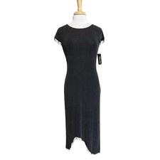 Cartise Black White Polkadot Beaded Fringe Elegant Gatsby Midi Dress size 8 NWT