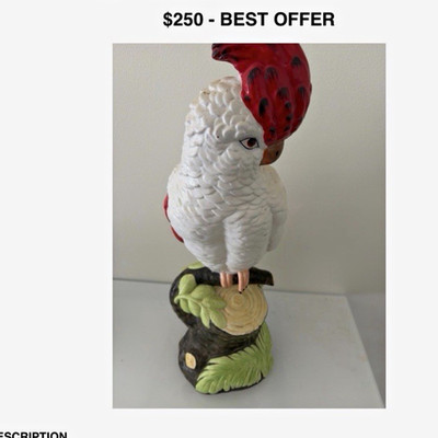 Vintage Italian Ceramic/Porcelain Cockatoo Bird Figurine Made in Italy