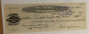 1921 Fred M. Vinson Signed Check - Supreme Court Chief Justice & Treasury Sec