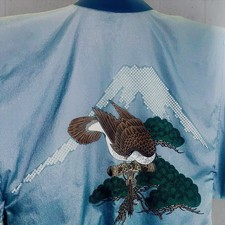 Vintage Japanese Kimono Haori Coat Mt Fuji Hawk Auspicious Art Robe