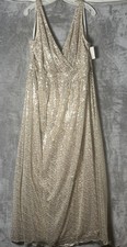    David  s Bridal Womens Gold Sequin Formal Gown Prom Wedding Bridesmaid Size 20