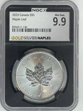 2023 - 1oz Silver Maple Leaf - NGC MS69 / ngc x 9.9 (mixed Label)
