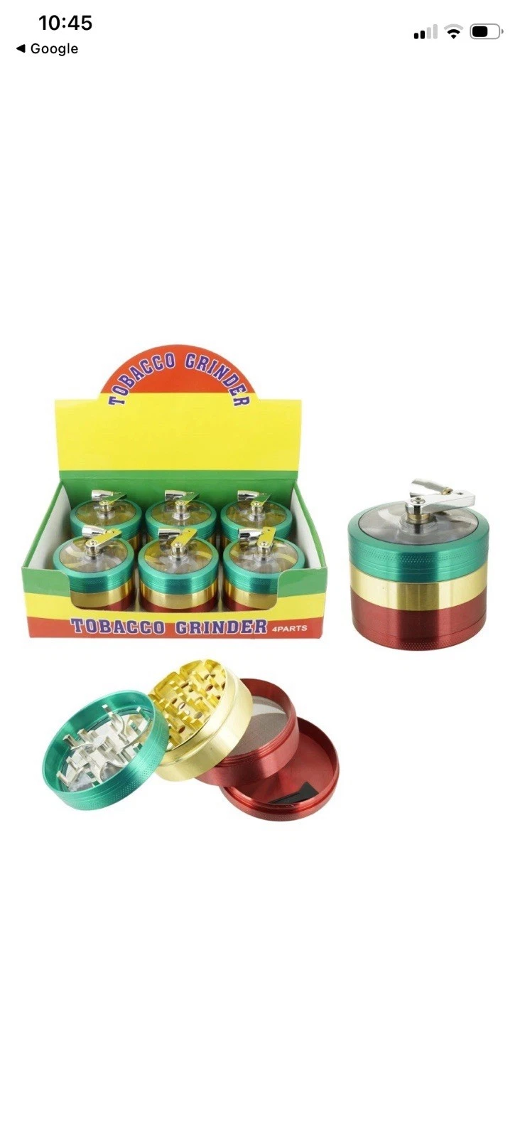 Case Of 6 2.4" 4 PC Tobacco Herb Spice Grinder W/ Handle Crank Smoke Crusher