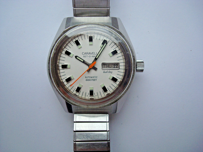 Caravelle N7 666 Feet Mens Automatic SS Watch Big Crown Quick Day