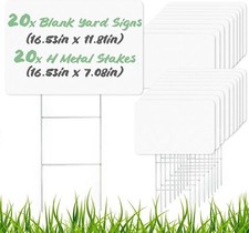 20 Pack Blank Yard Signs with Stakes 17 x 12 Inches White