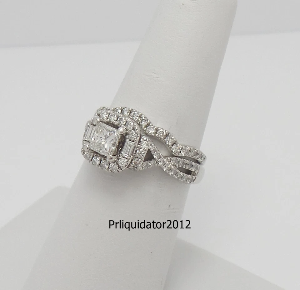 Adrianna Papell 1.20CT Natural Diamond Wedding Bridal Ring Set 14K White Gold - Image 3 of 4