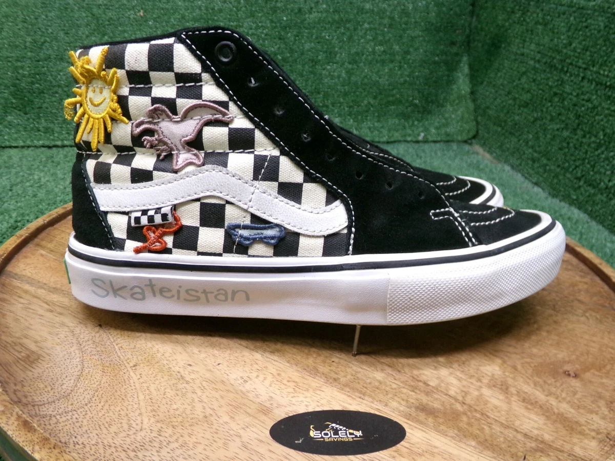 VANS Rare Skateistan Sk8-Hi Men\'s Black Check Leather Skateboard Shoes Size US 9 Skate Sk8-Hi (Skateistan) – Premier main image 2