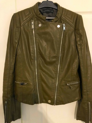 Veste Perfecto Style Moto En Faux Cuir Vert Khaki - Taille M (38) Femme - Occasion Très Bon état