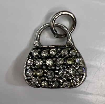 925 Sterling Silver Charm Pendant CZ Covered Handbag Purse Shopping Fashion