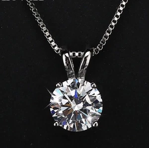 2 Carats Platinum plaqué Argent Solitaire Cubic Zirconia Pendentif Collier N18