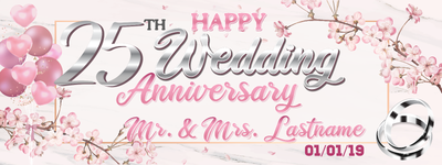 25th Wedding Anniversary Banner With Text Pink Background Party