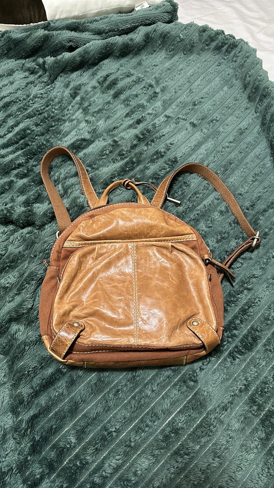 Vintage Fossil Small Brown Leather Mini Backpack Purse Gem