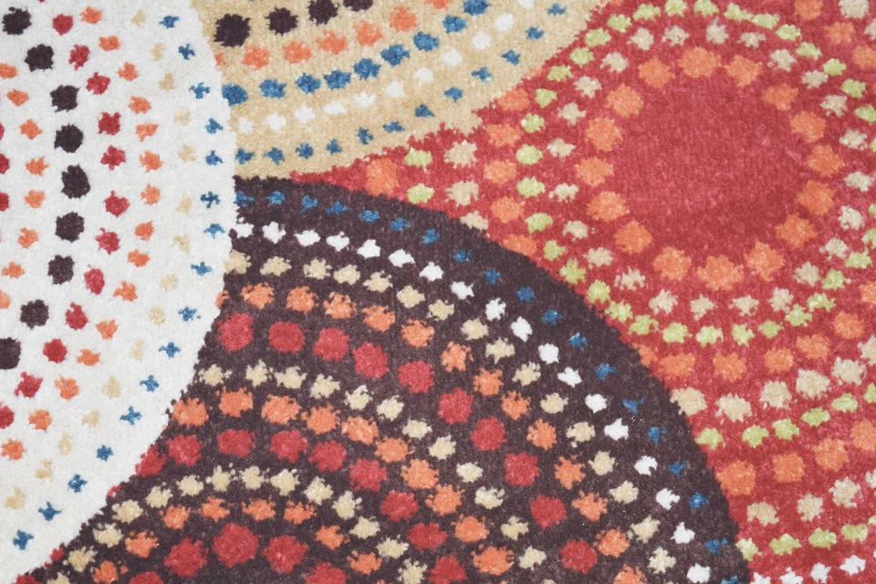 Gran diseño de alfombra 46 pulgadas. x 65 pulgadas. Círculos geométricos coloridos, azul, verde, naranja Foto 4 de 4