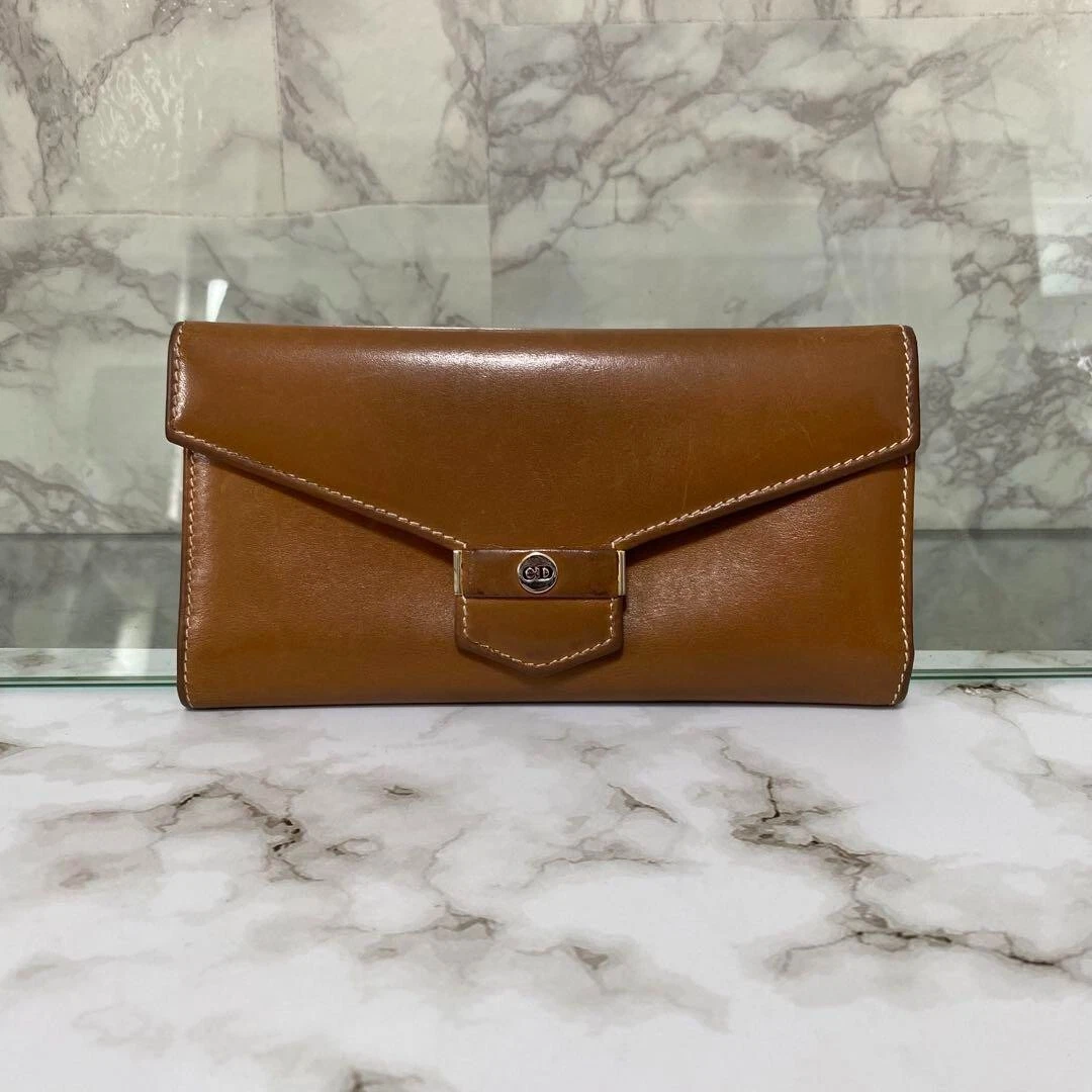 Portefeuille long cuir marron Christian Dior années 90 vintage D437