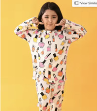 Children's White 100 Cotton Nail Paint Printed Pajama Set: 8-9 years