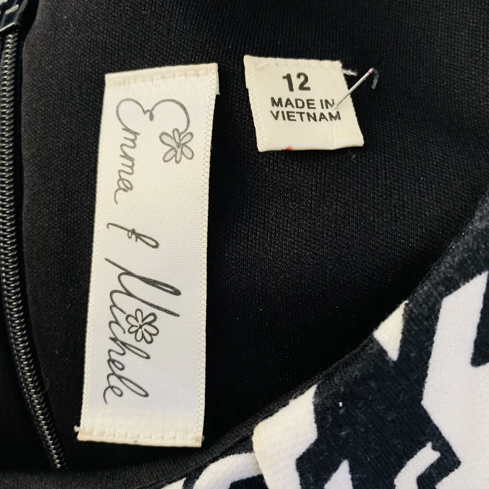 Vestido para mujer Emma & Michele talla 12 negro blanco manga gorra pata de gallo elástico Foto 3 de 4