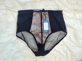 NWT Dita Von Teese Black Mocha Silk Park Avenue Full Brief Size 10 FR 38 EU 36