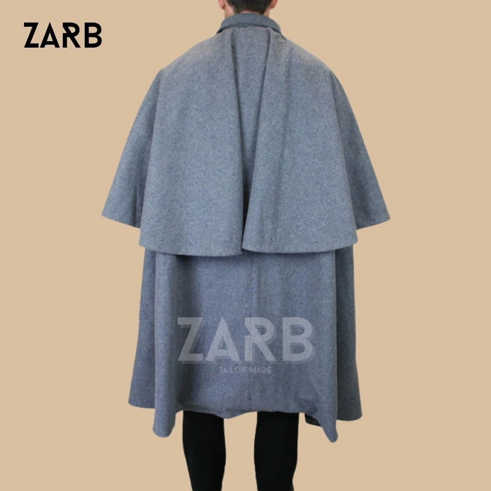 Capa masculina cinza Inverness – Casaco steampunk vitoriano Sherlock Holmes - Imagem 3 de 4